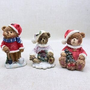 Greenbrier International Polystone Christmas Bear Figurines Set of 3 4.5 inch